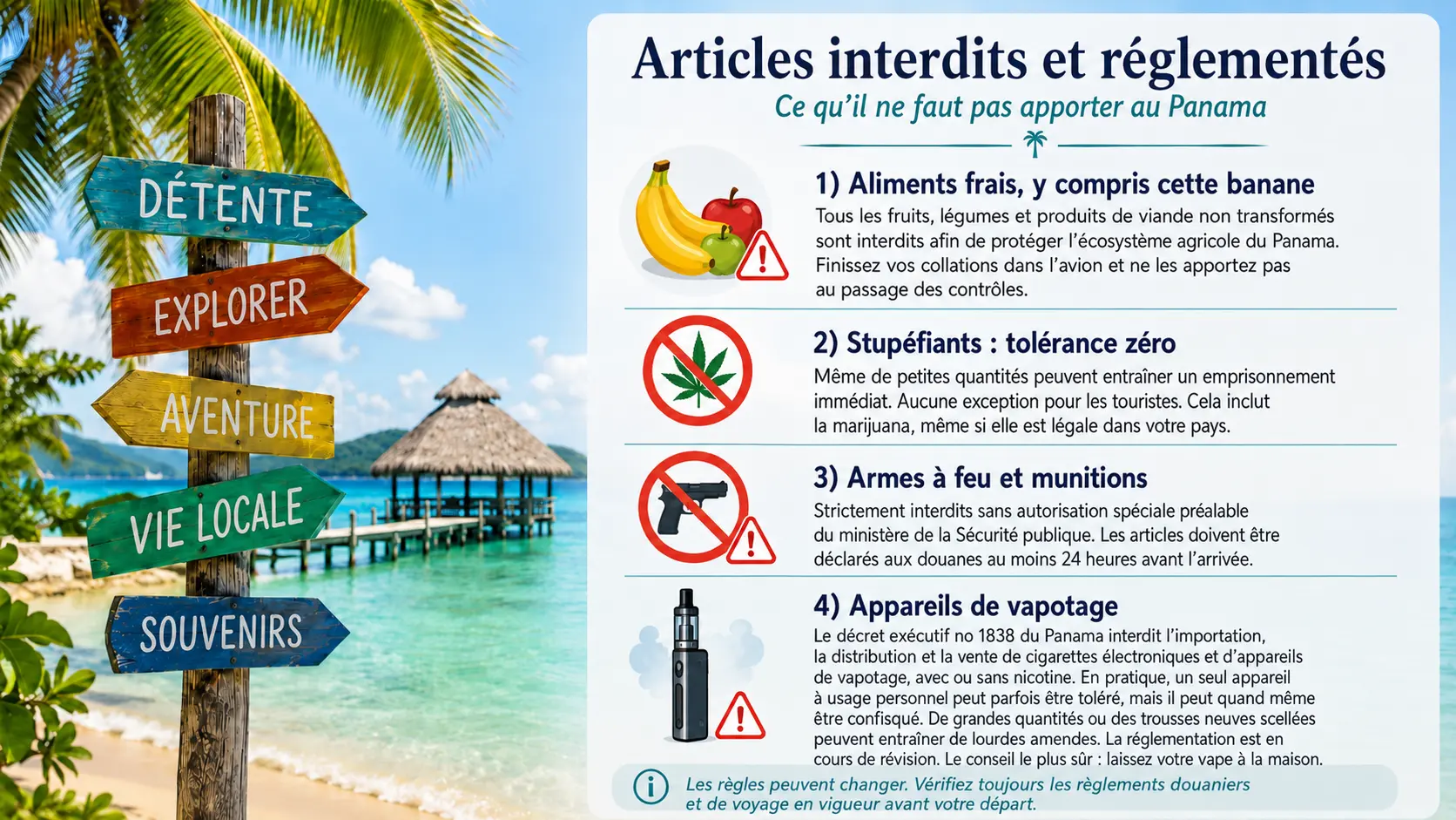 Articles interdits et réglementés lors d'un vol vers le Panama