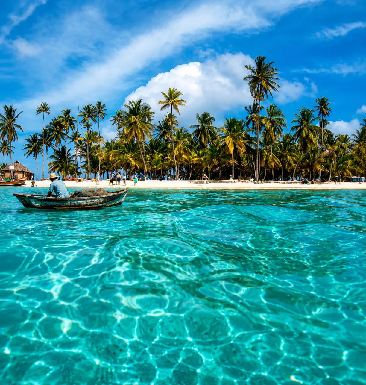 Tropical beach with a boat in Panama
